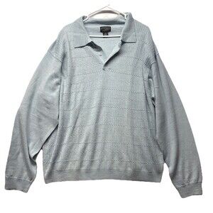 Cezani Polo Style Sweater Shirt Men's XXL 100% Extra Fine Merino Wool Light Blue